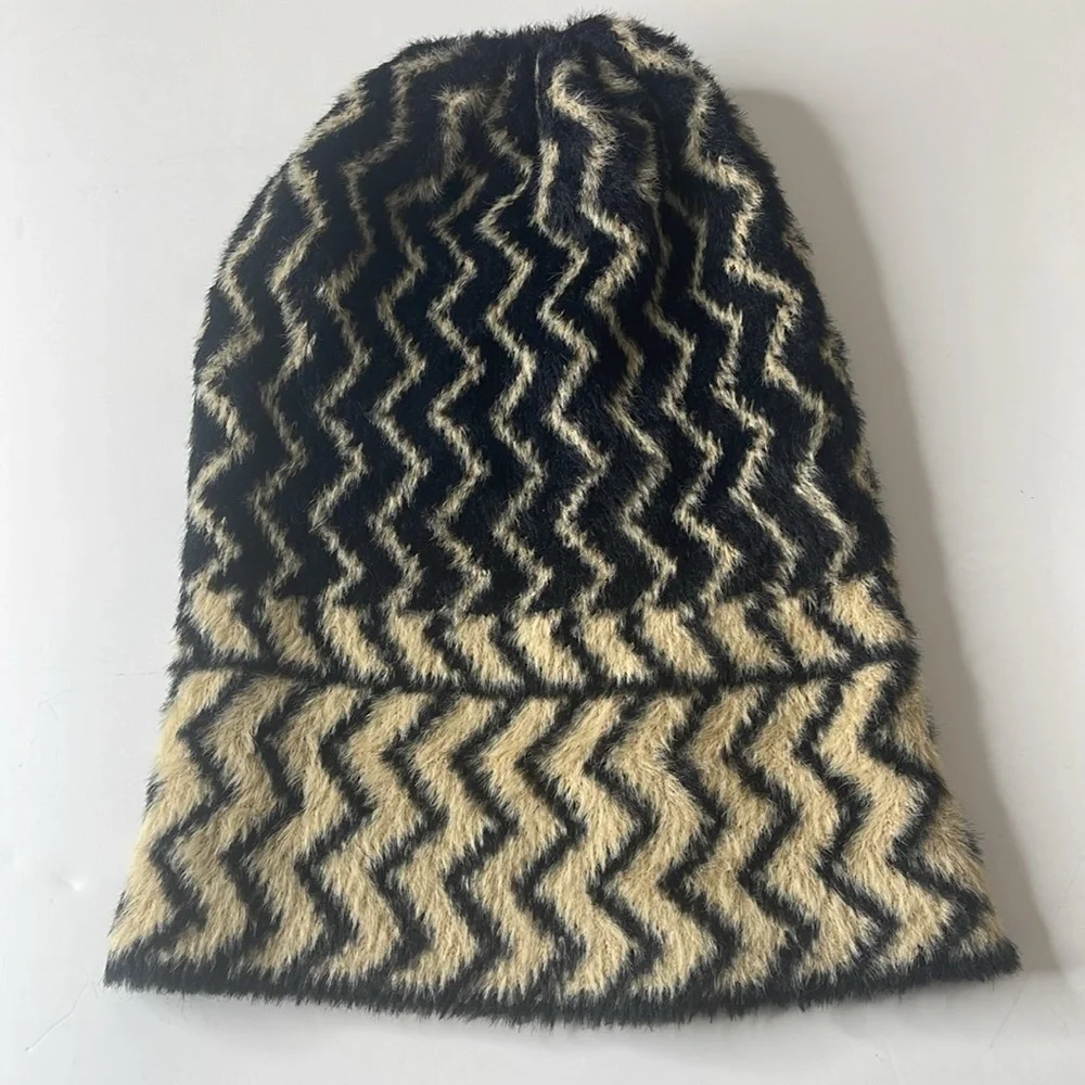 Free People Ziggy Fuzzy Beanie Hat Black Combo